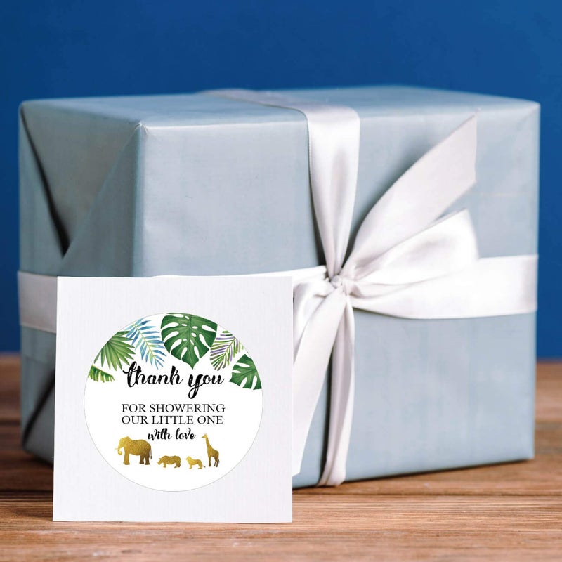 Ergonflow 50 Jungle Gold Baby Shower Stickers, Thank You for Showering Our Baby with Love Stickers, Baby Shower Favors for Boy or Girl, Baby Shower Favor Labels for Birthday Party, 2 Inches - Image 3